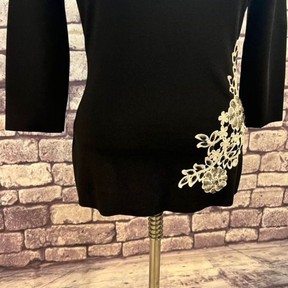 INC Black & White 3/4 Sleeve Top Size Small - Picture 3 of 9